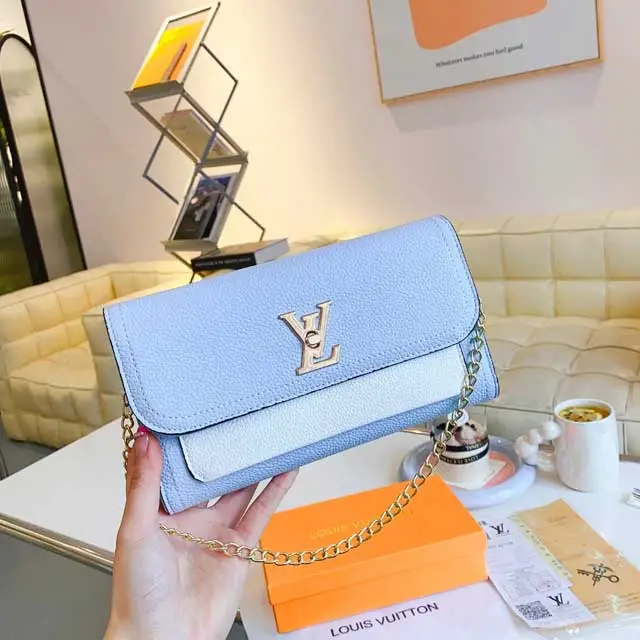 Color Block Chain Leather Handbag