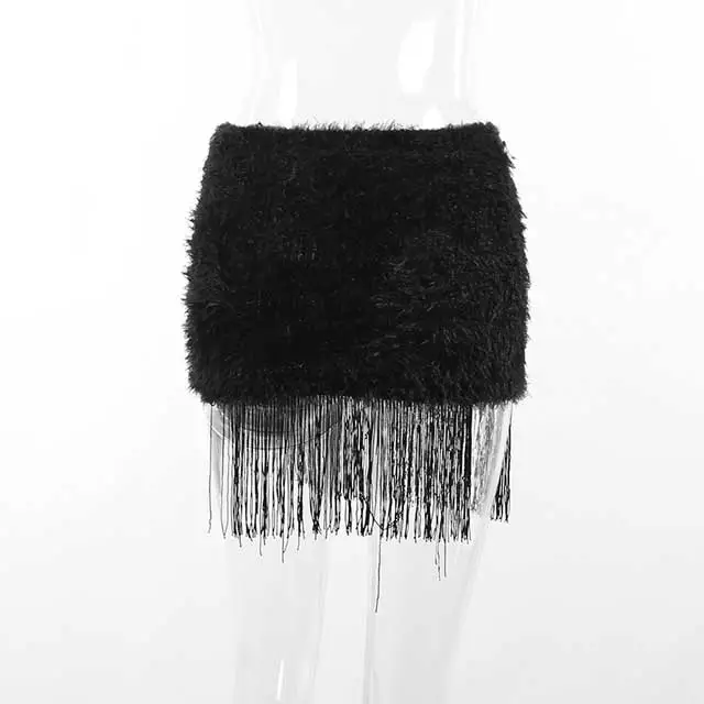 Cross Design Fuzzy Fringe Mini Skirt