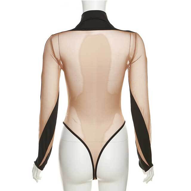 Mesh Spliced Long Sleeve Bodysuit