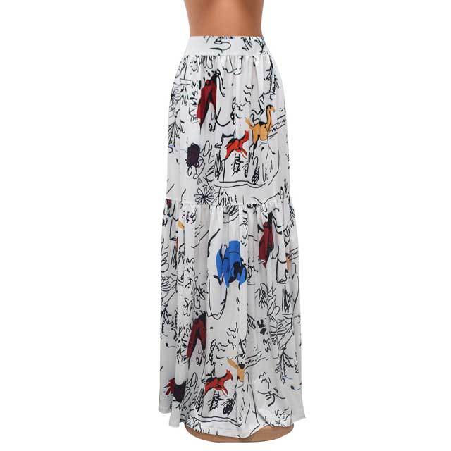 Printed High Waist Pleated Maxi Skirt