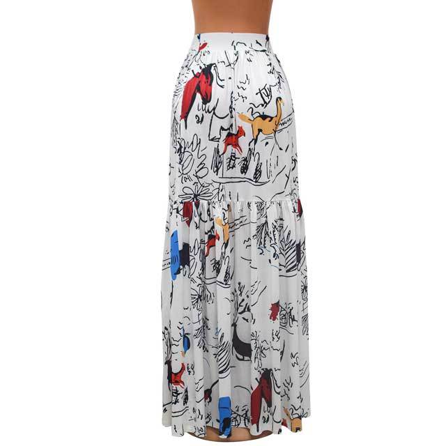 Printed High Waist Pleated Maxi Skirt