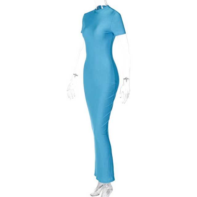 Basic Short Sleeve Slit Maxi Dress