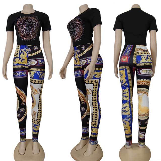 Rhinestones Top Skinny Pants Set