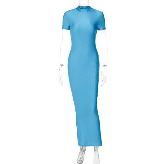Basic Short Sleeve Slit Maxi Dress
