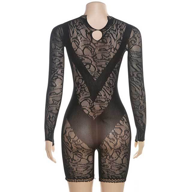 Jacquard See Through Lingerie Romper