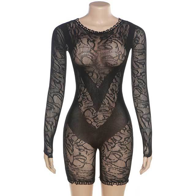 Jacquard See Through Lingerie Romper