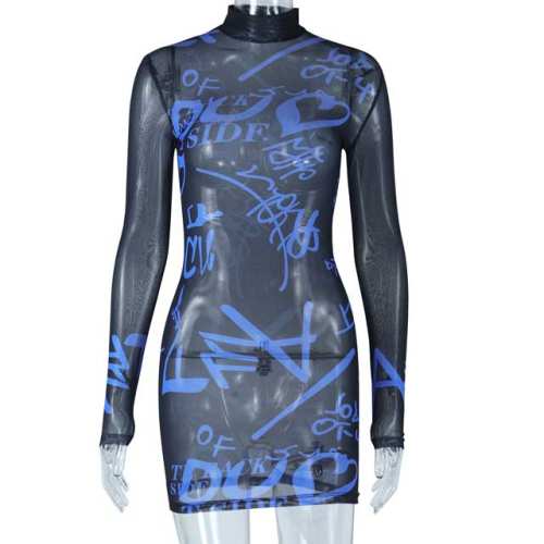 Graffiti Backdrop Print Bodycon Dress