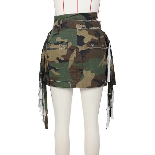 Camo Patchwork Fringe Skirt