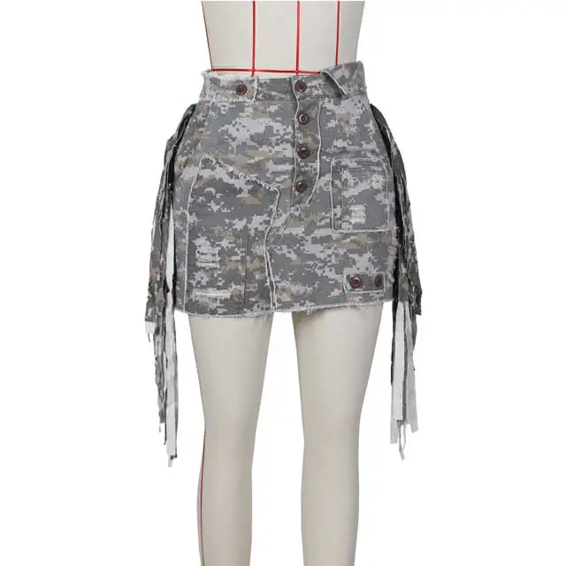 Camo Patchwork Fringe Skirt