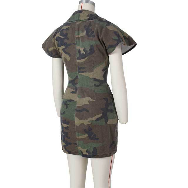 Button Camo Print Bodycon Dress