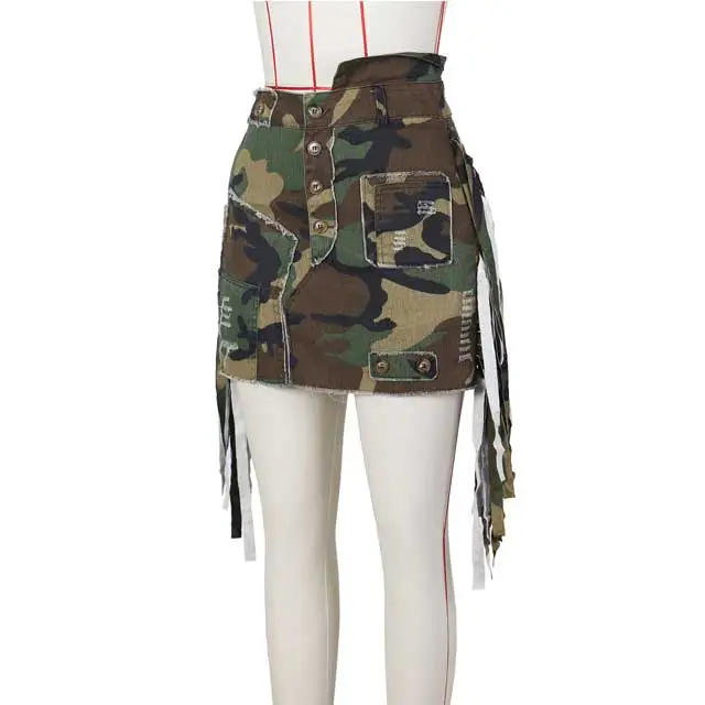 Camo Patchwork Fringe Skirt