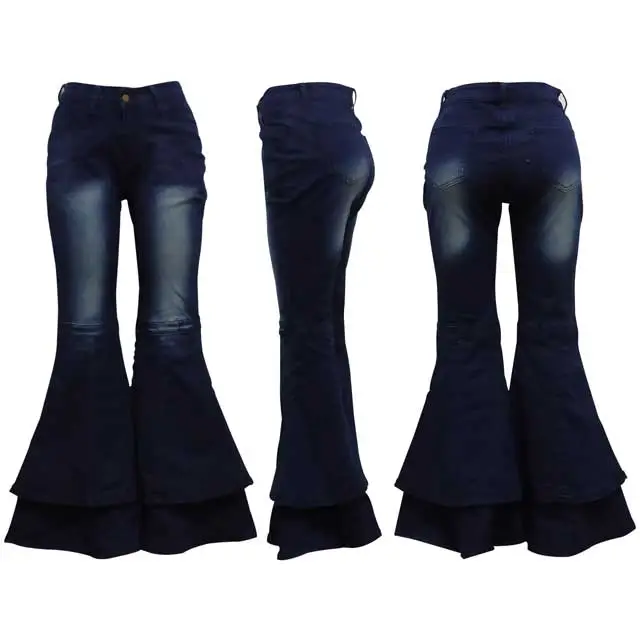 Wash Denim High Waist Bell Pants