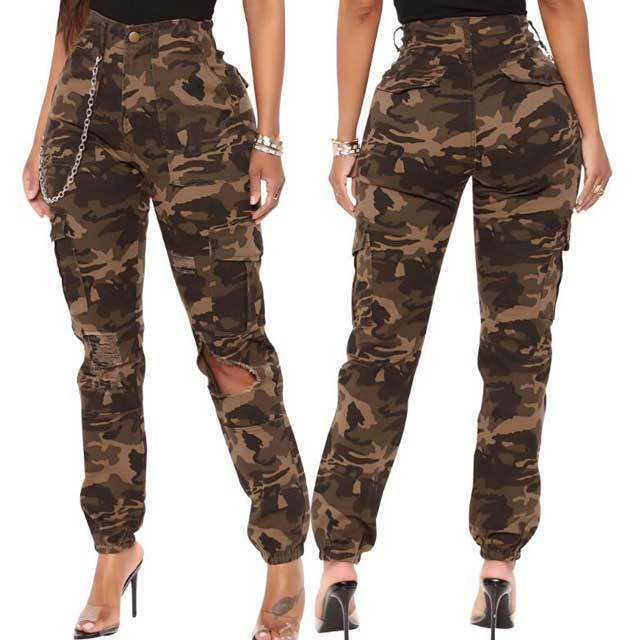 Broken Hole High Waist Cargo Pants