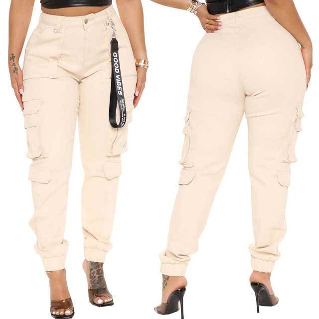 High Waist Slim Cargo Pants
