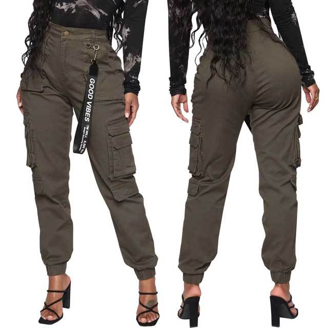 High Waist Slim Cargo Pants