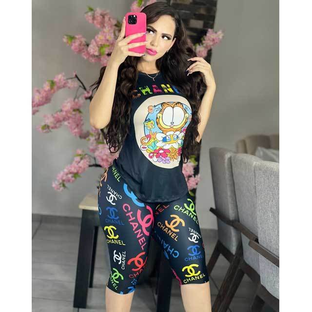 Cartoon Print Casual Short Set
