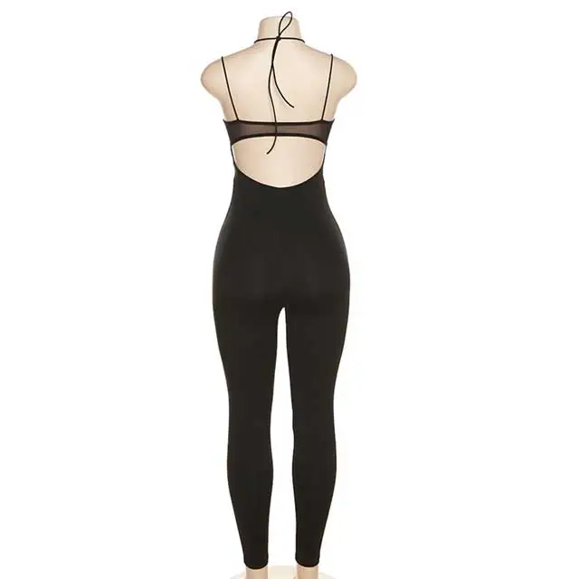 Mesh Spliced Hollow Out Jumpsuit