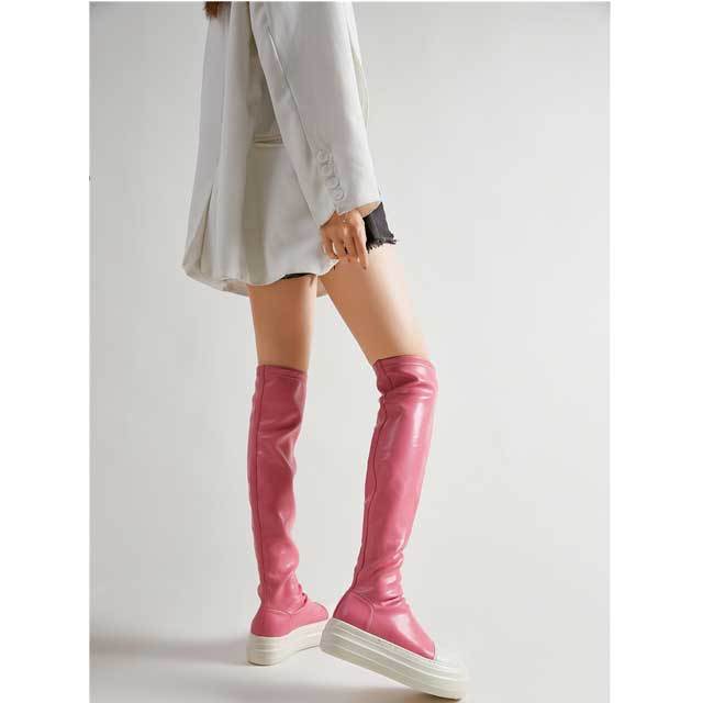 Thick Sole Leather Over Knee Boots