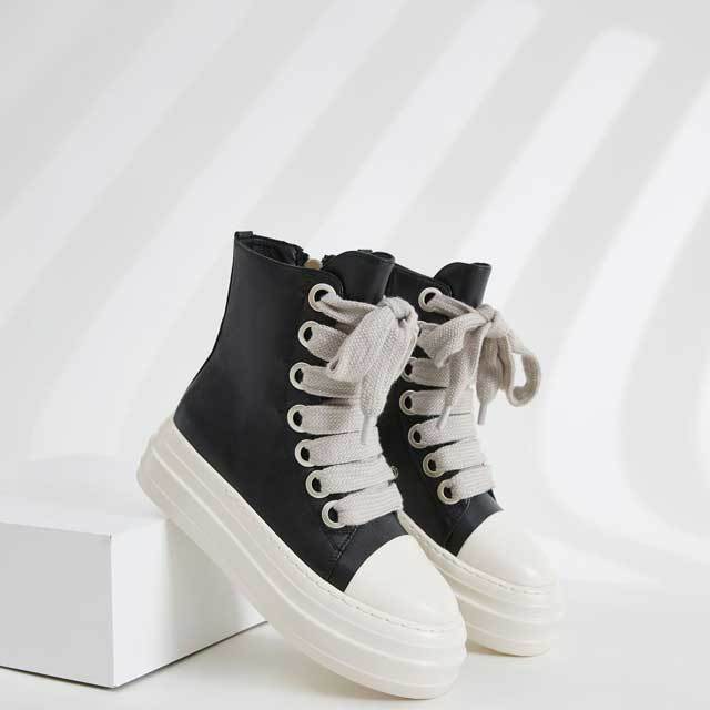 Big Lace-Up Thick Sole Leather Sneakers