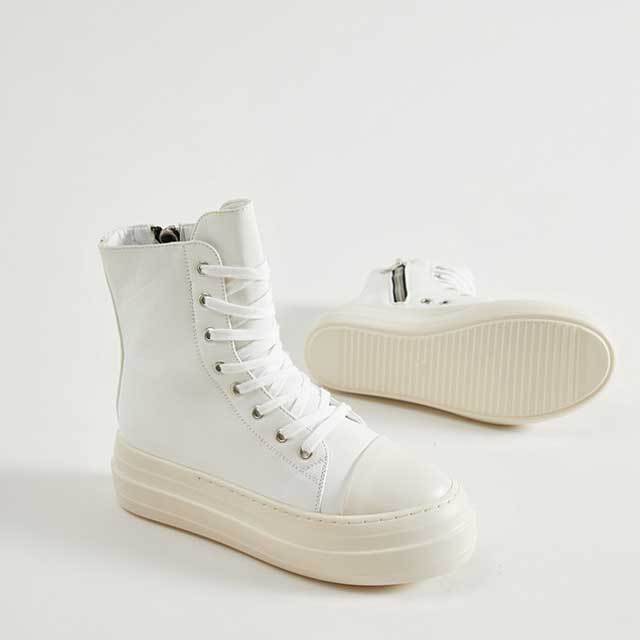 Thick Sole Lace-Up Women Leather Sneakers