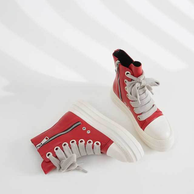 Big Lace-Up Thick Sole Leather Sneakers