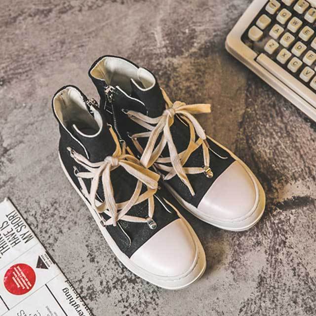 Chic Lace-Up Zipper Canvas Sneakers