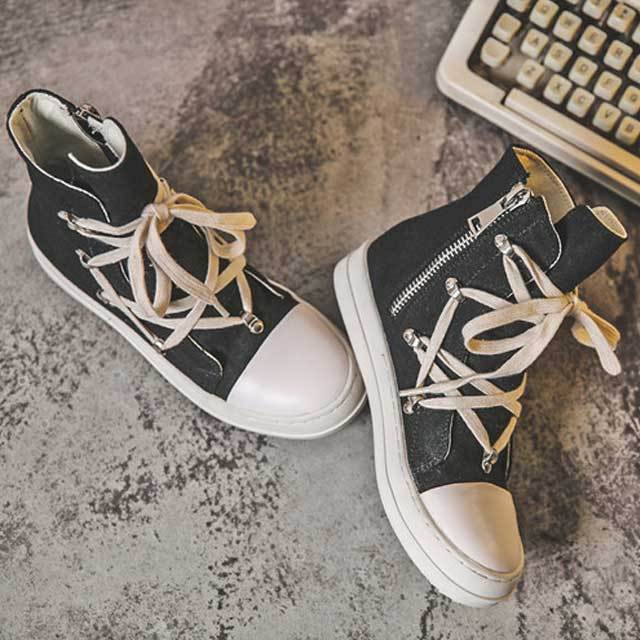 Chic Lace-Up Zipper Canvas Sneakers