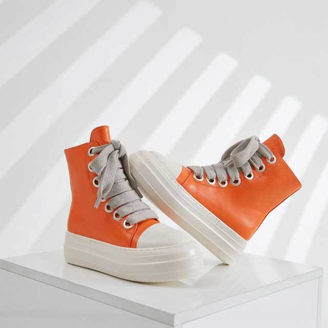 Big Lace-Up Thick Sole Leather Sneakers