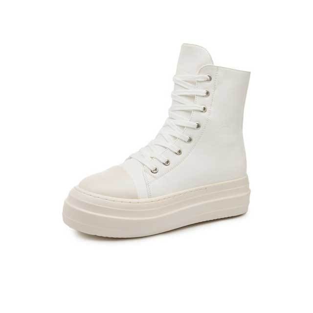 Thick Sole Lace-Up Women Leather Sneakers