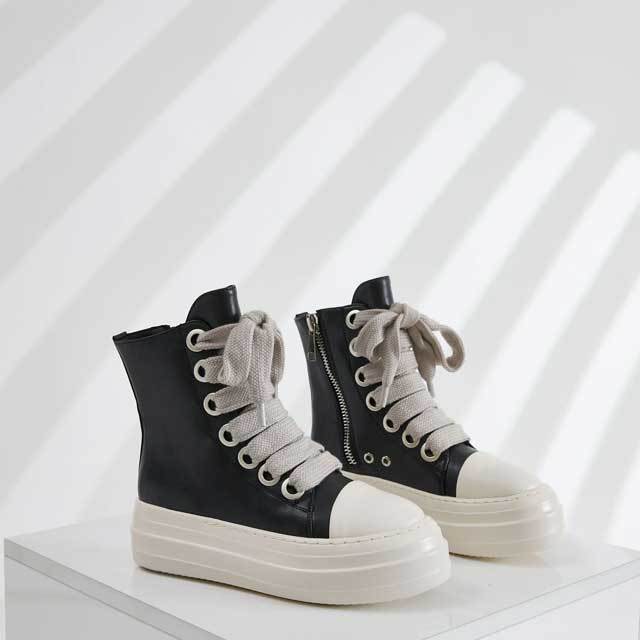 Big Lace-Up Thick Sole Leather Sneakers