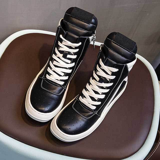 Side Zipper Lace-Up Leather Sneakers
