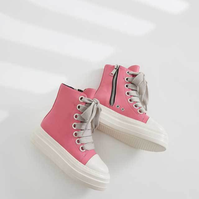 Big Lace-Up Thick Sole Leather Sneakers