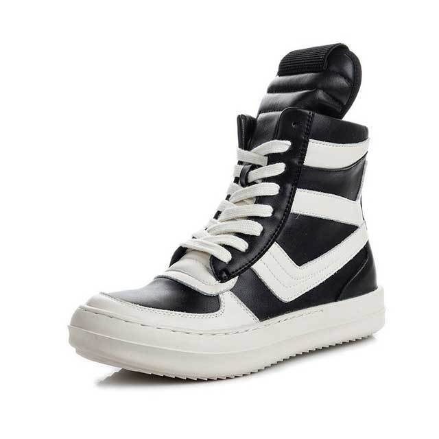 Side Zipper Lace-Up Leather Sneakers