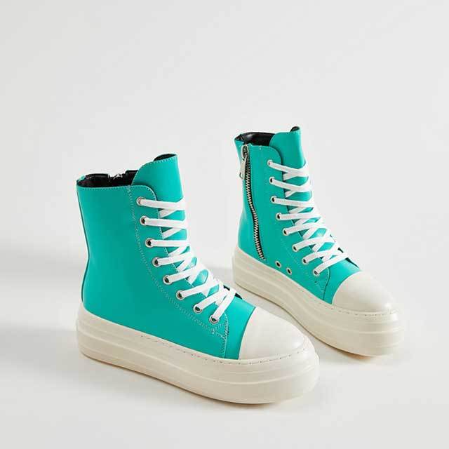 Thick Sole Lace-Up Women Leather Sneakers