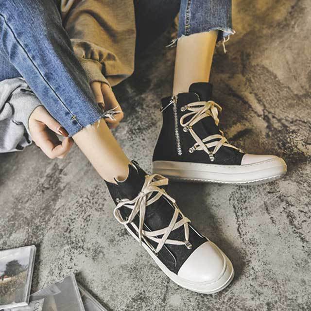 Chic Lace-Up Zipper Canvas Sneakers