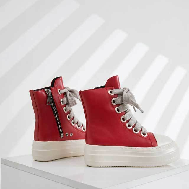 Big Lace-Up Thick Sole Leather Sneakers