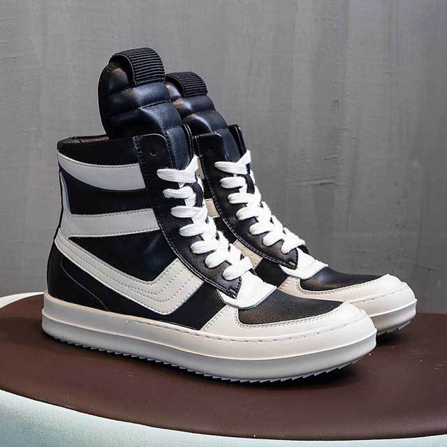 Side Zipper Lace-Up Leather Sneakers