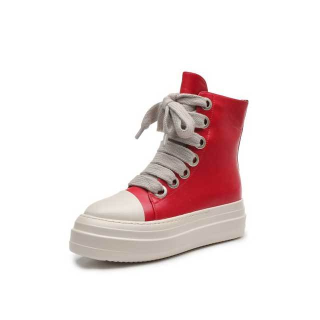 Big Lace-Up Thick Sole Leather Sneakers