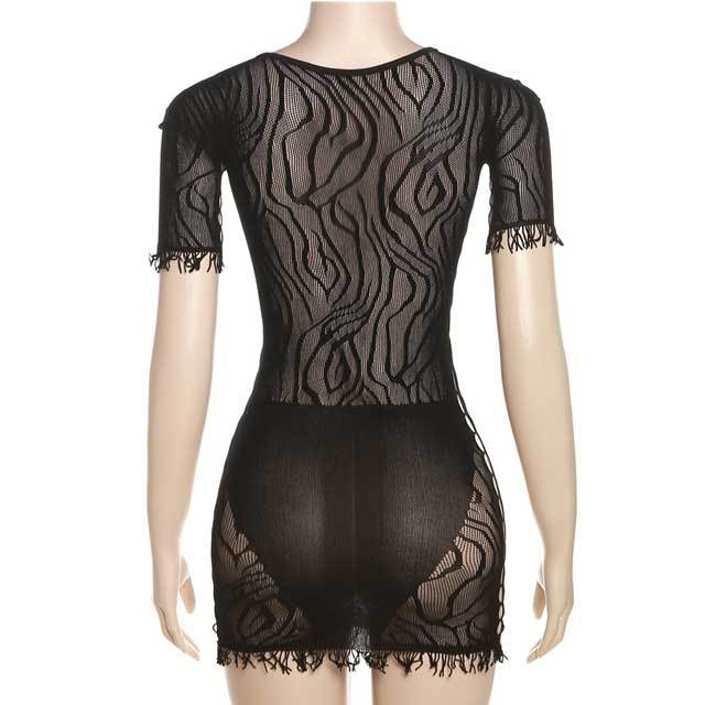 Hollow Out See Through Fringe Lingerie Dress