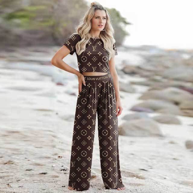Printed Short Sleeve Casual Pants Set