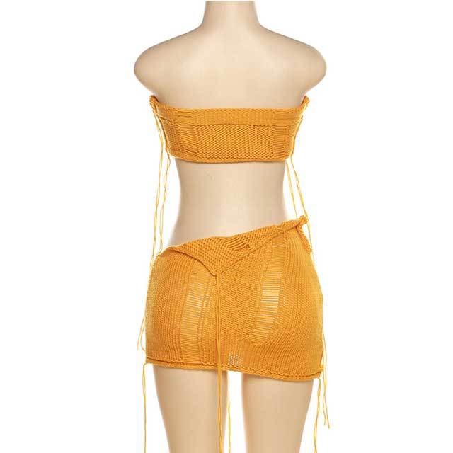 Knit Strapless Top Skirt Set