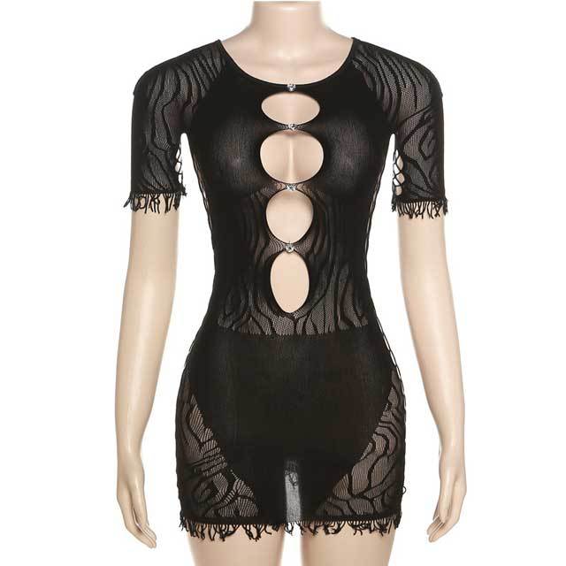 Hollow Out See Through Fringe Lingerie Dress