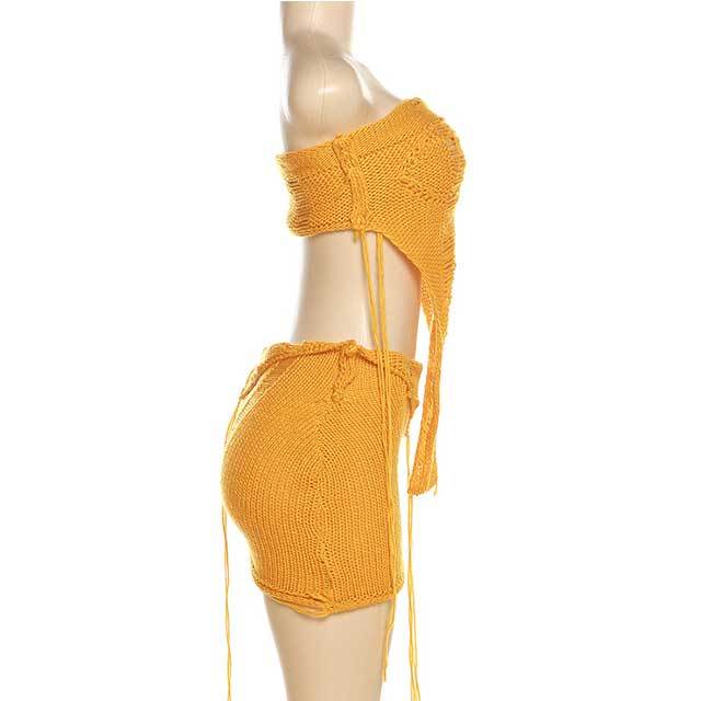 Knit Strapless Top Skirt Set