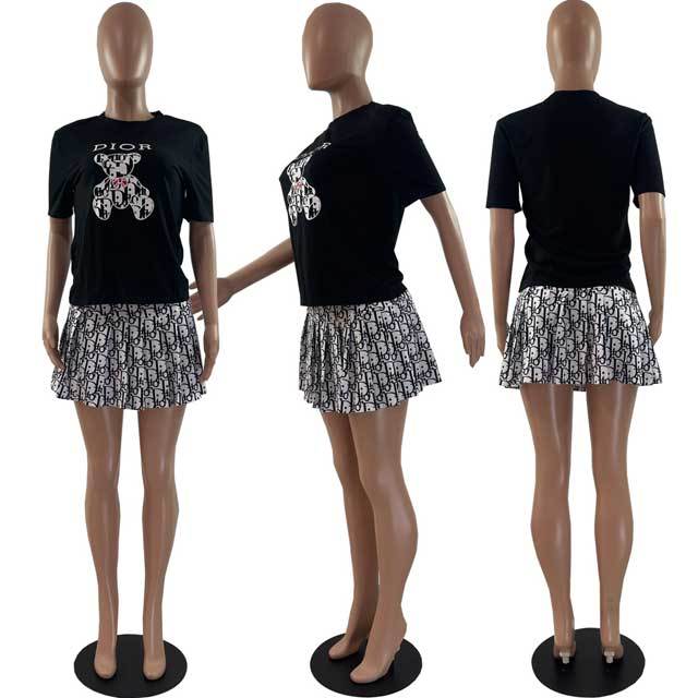 Printed Fashion Pleated Skirt Set