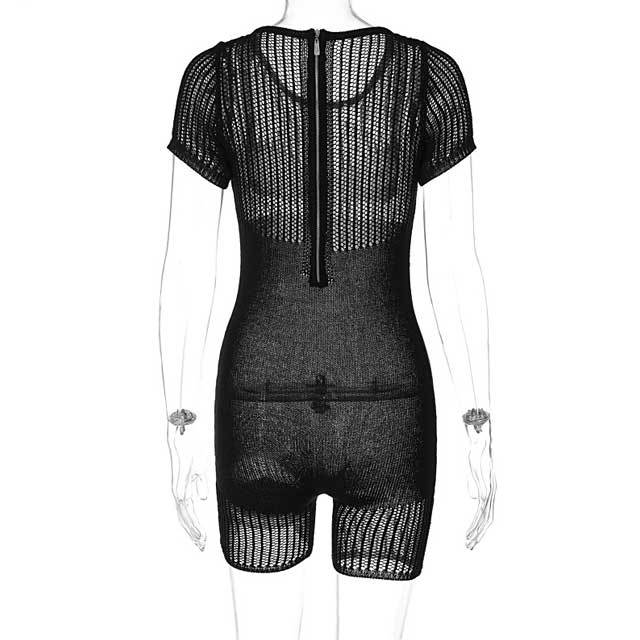Knit Hollow Out Short Sleeve Romper