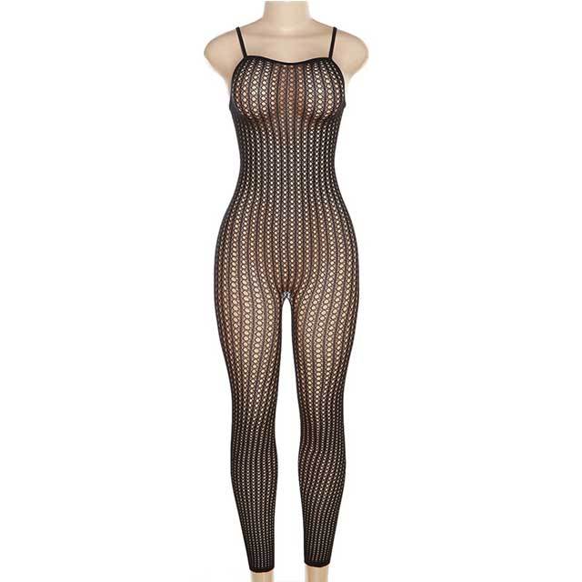 Mesh Hollow Out Cami Lingerie Jumpsuit