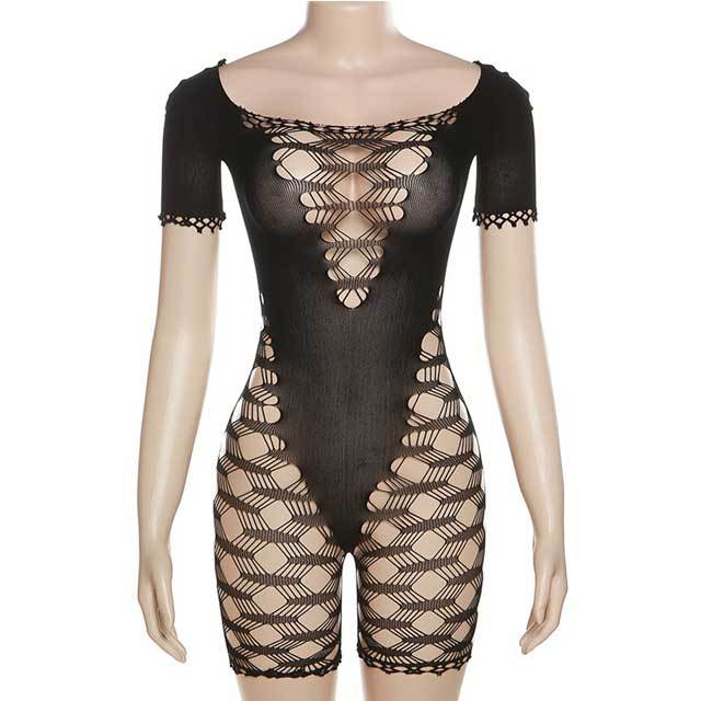 See Through Mesh Lingerie Romper