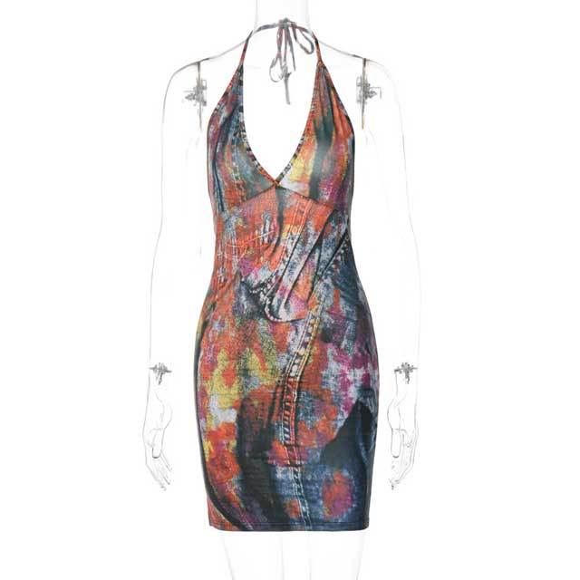 Printed Halter Bodycon Dress