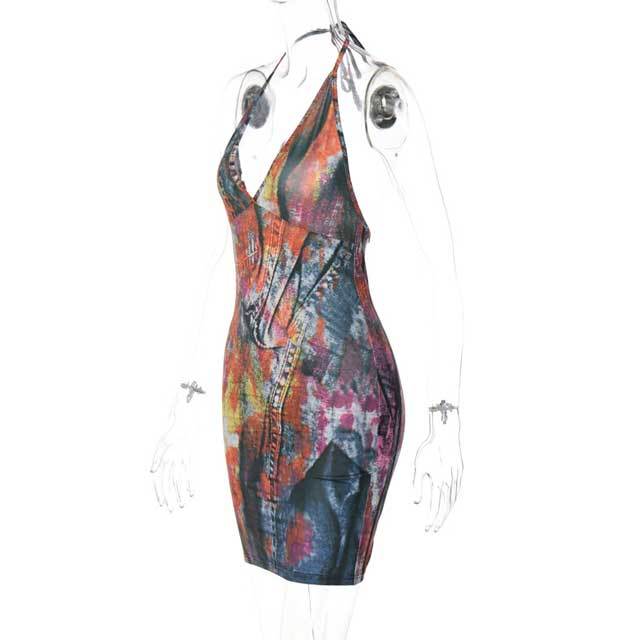 Printed Halter Bodycon Dress