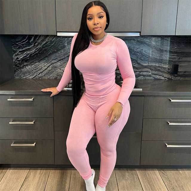 Ribbed Long Sleeve Casual Jogging Suit